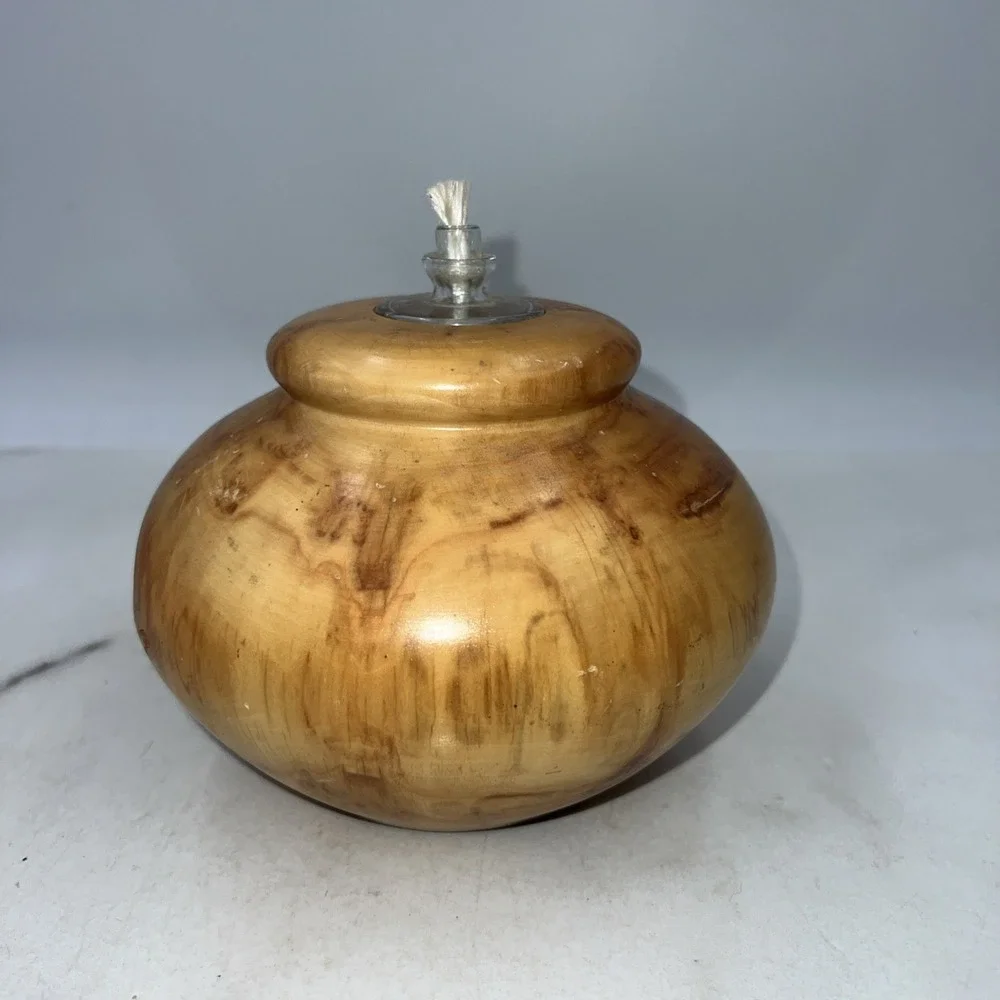 VTG Burl Wood Oil Lamp Diffuser Hand Turned Wooden Vase Signed Dan Morris